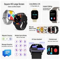 Montre connectée carrée avec fonction d'appel, surveillance de la pression artérielle, suivi du sommeil et suivi de la forme physique