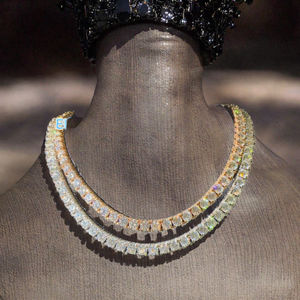 Collar de Tenis Hip Hop Personalizado de Plata 925 con Moissanita y Cadena de Eslabones Chapada en Oro, Certificado GRA, Joyería Unisex - Product Image 3