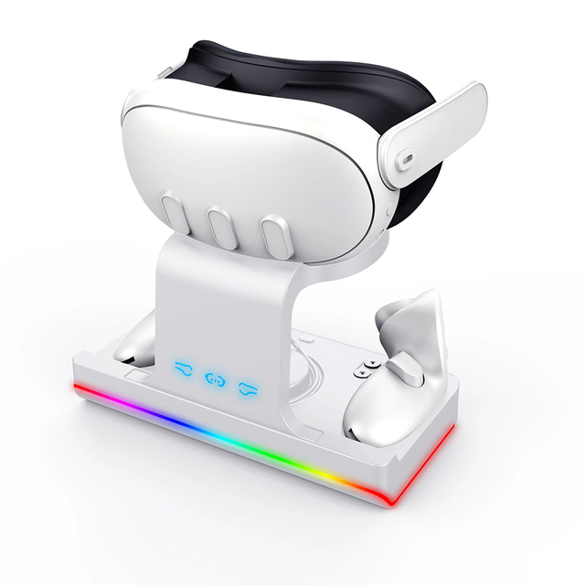 VR Game Accessories Dock Station with LED Indicator Charging Dock for Meta Quest 3 Headset and Controllers