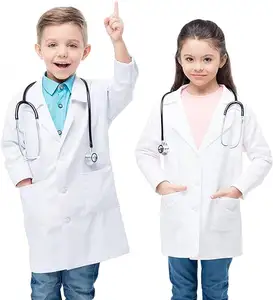 ขายส่งเครื่องแต่งกายเด็กคอสเพลย์เด็กเสื้อ Lab สีขาวเด็กบทบาทเล่น Doctor Lab Coat