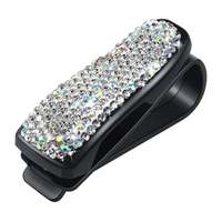 Femmes Filles Bling Crystal Rhinestones Fashion Car Interior Accessories Lunettes de soleil Hanger with Ticket Card Clip