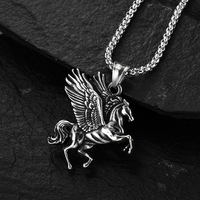 Collier vintage en acier inoxydable avec pendentif Pégase à double ailes, mythologie grecque, collier cheval volant, licorne pour homme