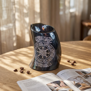 Mug à boire en corne de buffle de style viking avec base en bois poli, mug imperméable pour café et bière, idéal pour les cadeaux d'affaires - FAIZA CRAFT - Product Image 1