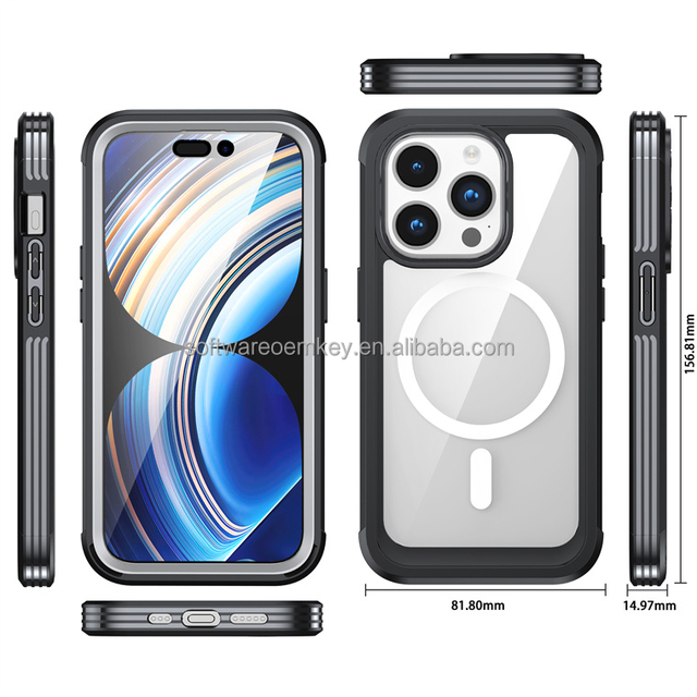 Brand Clear Waterproof Mobile Phone Case Transparent Magnetic Wireless Charging Shockproof Cover for iPhone 15 15Plus 15 Pro Max