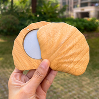 Innovation Bambou Rechargeable Écologique Magnétique Compostable Forme de Coquille en Bois Vide Maquillage Compact Paquet avec Miroir