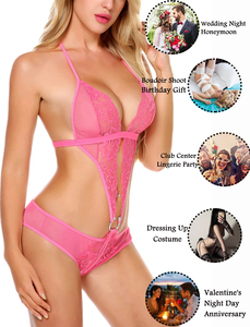 Venta caliente Lencería Mujeres Deep V Lencería Lace Teddy One Piece Babydoll Mini Body - Product Image 6