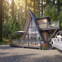 Kit en bois préfabriqué pour maison de glamping en forêt avec balcon vitré, style Amérique du Sud, avec toit