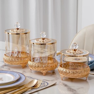 Three Piece Set of American Candy Jar Creative Living Room Coffee Table Light Luxury Carved Dried Fruit Candy Jar - Product Image 1