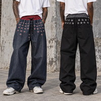 Jeans baggy DiZNEW pour hommes, trois couleurs, trois sangles sur le devant, bouton décoratif, étiquette DiZNEW, coupe large, cargo, denim OEM