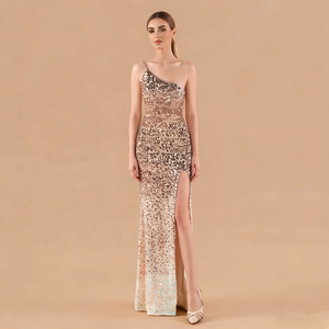 Nuevo Vestido de Noche Sexy con Abertura Alta y Hombros Descubiertos, con Base de Terciopelo y Lentejuelas en Degradado, <span class=keywords><strong>para</strong></span> Banquetes y Cenas - Product Image 1