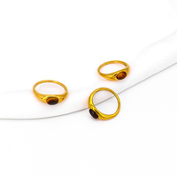 Bague ovale en acier inoxydable plaqué or 18 carats avec pierre œil de tigre, anneau massif bombé en pierre naturelle pour femme, idéale pour le quotidien