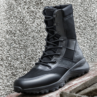 Bottes tactiques en cuir, respirantes, légères, avec fermeture éclair, pour l'été, antidérapantes, pour l'extérieur