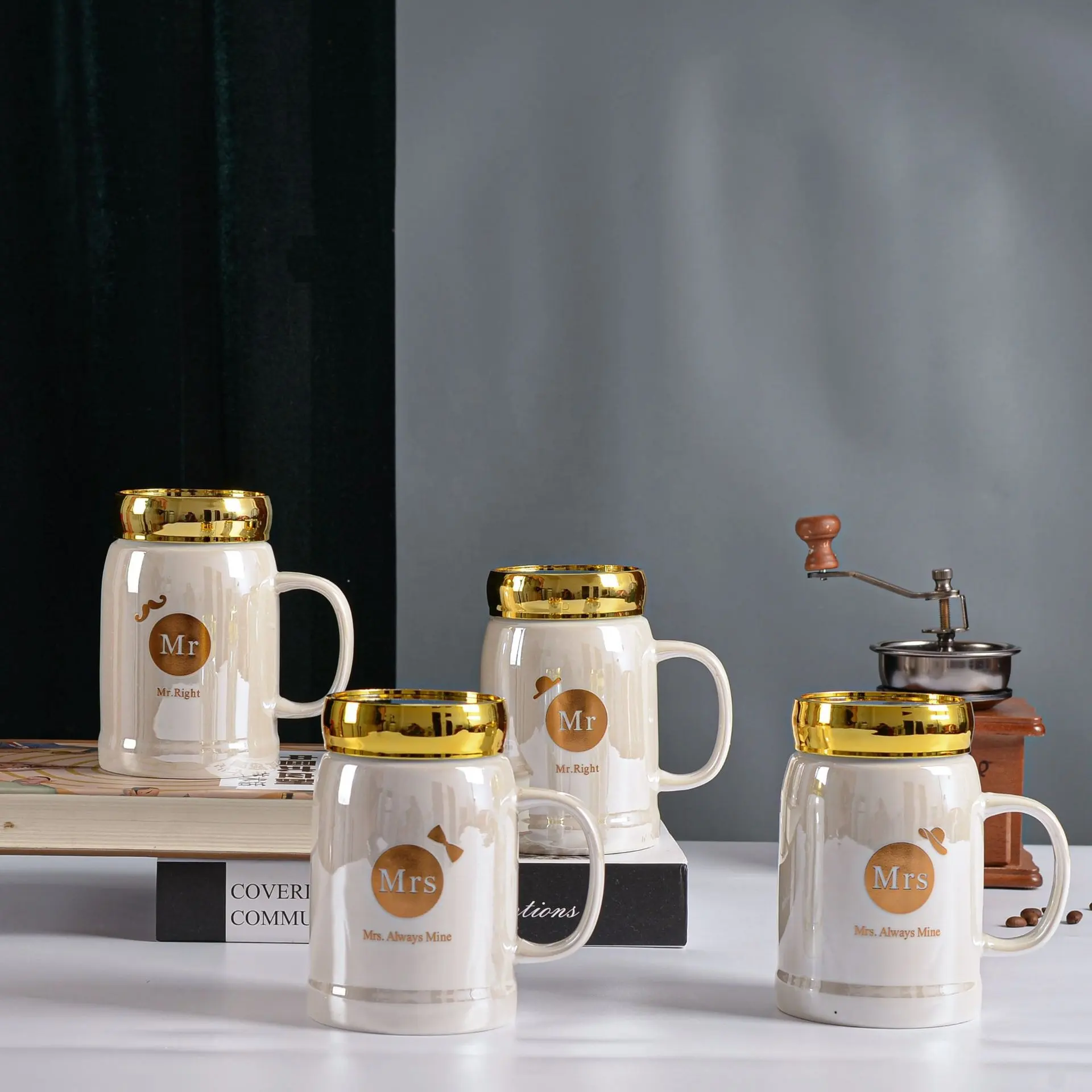 Zogift Gift Modern Creative Mirror Cover Office Handle Ceramic Gift Travel Mug With Lid White Coffee Mug Glazed Water Tea Cups