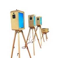 Photomaton en bois avec écran tactile 18,5 pouces, support triangulaire pliable, pour appareil photo reflex/appareil photo numérique/iPad, impression en libre-service, capacité de 15 personnes pour événements
