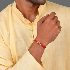 Golden <b>Infinity</b> Bezel Setting Rakhi <b>Bracelet</b> Minimalist Unisex Thread Brother Sister Hindu Rakshabandhan - Product Image 5