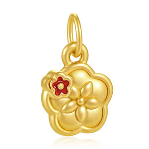 0.55g 5D breloque en or jaune style bouddhiste j'ai laissé aller pendentif avec émail rouge bijoux fins - Product Image 2