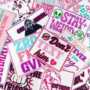 Iron-On Personalized Embroidered pink Edge Stay Weird so Am I Boy Mama Words Checker Patches for Clothes <b>Hat</b> <b>Bag</b> Decoration - Product Image 1