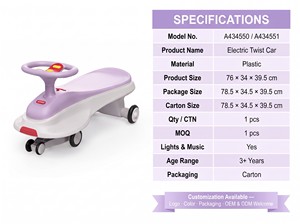 Arolo Electric <strong>Wiggle</strong> <strong>Car</strong> for Kids Dual Mode Rechargeable Swing Ride on Toy 360&deg; Rotation LED Wheels Music Anti-Tip Swing <strong>Car</strong> - Product Image 2