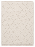 Tapis marocain tissé à la main Medina - Motif diamant |   Ivoire et crème avec franges |   Mélange de laine et de coton |   Tailles personnalisées disponibles