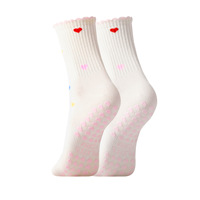 Chaussettes pour femmes avec logo personnalisé, bordure à volants, motif cœur, respirantes, chaussettes de pilates pour femmes pour le yoga