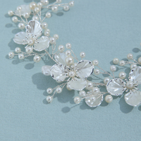 Diadema nupcial de aleación hecha a mano con flores, tocado metálico personalizado para boda con cinta, tiaras de perlas OEM/ODM completas, logotipo personalizado