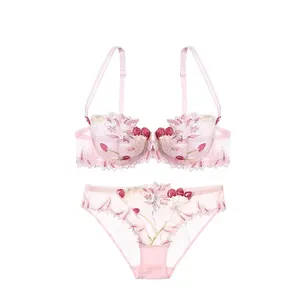 Wholesale Cheap Price Fashion Women Pink Lace woman floral sexy mature underwire push up lace bra and panty set