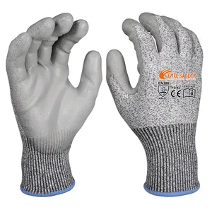 ENTE SAFETY Level 5 Anti-cutting Grey Pu Coated HPPE Cut Resistant Safety Gloves