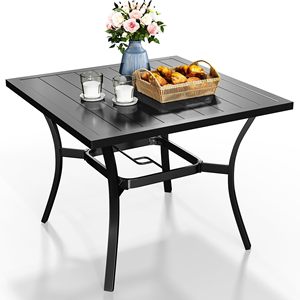 <span class=keywords><strong>Table</strong></span> à manger d'extérieur carrée moderne de 37 "x 37" <span class=keywords><strong>avec</strong></span> <span class=keywords><strong>trou</strong></span> de <span class=keywords><strong>parasol</strong></span> dessus en fer à latte noir antirouille pour hôtel et usage extérieur - Product Image 4