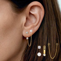 Boucles d'oreilles clous détachables avant-arrière en acier inoxydable plaqué or 18 carats avec zircon blanc et perle acrylique, étanches, design personnalisé