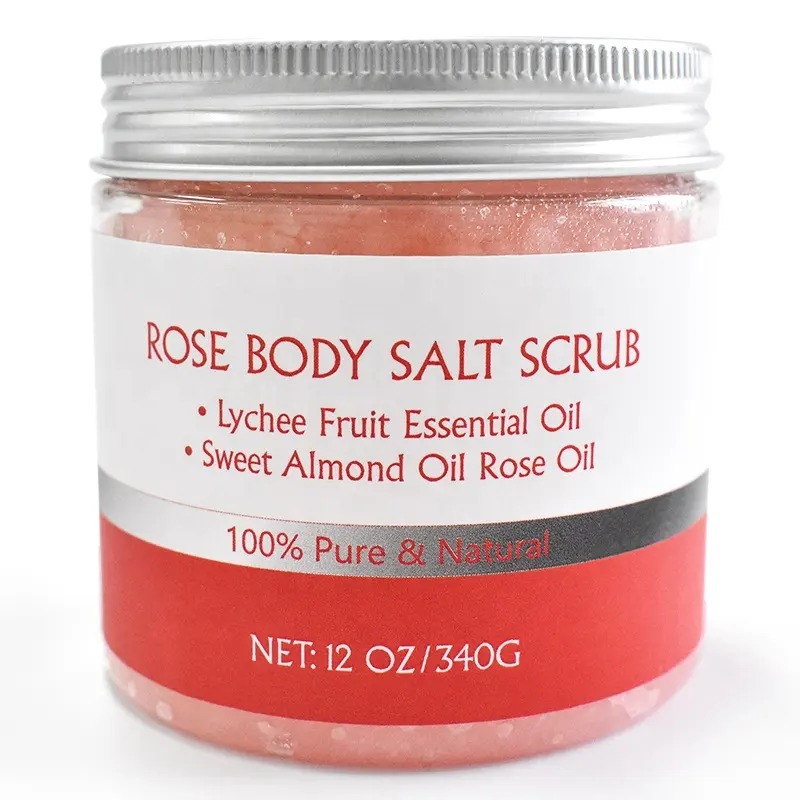 Oem Private Label Natuurlijke Rose Dode Zee Zout Body Scrub Organische Huid Scrubben Hydraterende Whitening Lichaam Zout Scrub