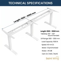 Base de Escritorio Eléctrico de Altura Ajustable Saint Wing Extra Larga de 1.9-3.0m con Triple Motor y 3 Patas para Tablero de Mesa de 120 Pulgadas