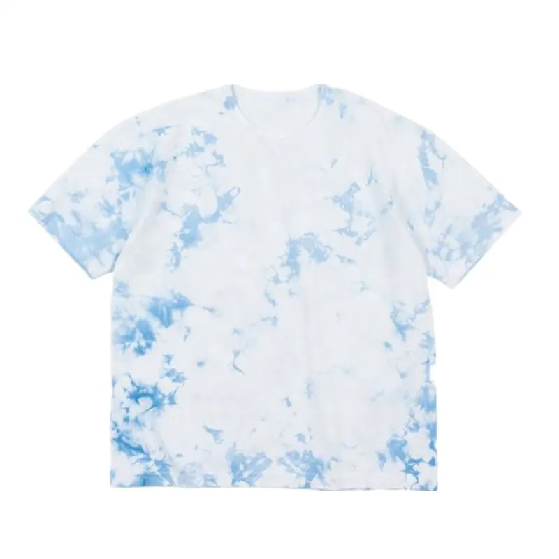 Tie-Dye-T-Shirt Custom Pattern Cotton Blue Tie Dye T Shirt Short Sleeves Tee O Neck Oversized Streetwear Dropshipping