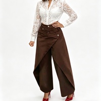 Pantalones Vaqueros Anchos Asimétricos con Corte Cruzado para Mujer, con Falda Superpuesta Desmontable, Moda Sehe