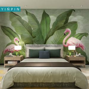 家の装飾のためのデザイン芸術的なかわいいフラミンゴバナナの葉の壁紙壁画 - Product Image 4
