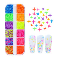 12 Grilles de Paillettes Colorées Irrégulières en Forme de Papillon, Cœurs, Fleurs, Étoiles pour Nail Art – Paillettes Fluorescentes