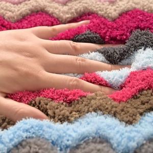 Colorful Wave Patterned Anti-Slip Floor <b>Mat</b> Absorbent Non-Slip Polyester Bathmat for Bedroom Hotel and Home Bathroom Use - Product Image 1