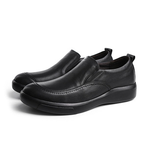 Lukangyuan Men's <b>Round</b> Toe Loafers Black Genuine Leather Slip-On <b>Cushioned</b> Rubber Sole All Seasons Chunky Shoes - Product Image 4