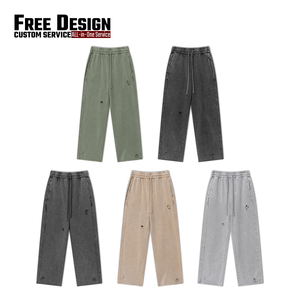 Pantalones de chándal rectos para hombre, estilo vintage, con lavado ácido y efecto desgastado, de algodón, corte holgado, estilo cargo, servicio OEM - Product Image 3