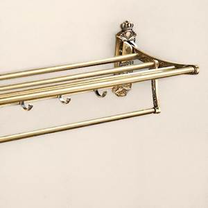 Porte-serviettes en laiton avec étagère, 2 barres, finition antique, organisateur de salle de bain, design traditionnel - Product Image 6