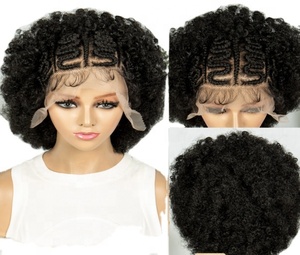 Peluca corta de encaje completo de gran venta, corte pixie, pelucas de cabello humano, peluca trenzada a mano de moda para mujeres <span class=keywords><strong>africanas</strong></span>, cabello humano afro rizado a granel - Product Image 1