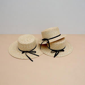 Chapeau de paille naturel pour femme, style marin, à calotte plate et bord plat, avec nœud en corde tressée, chapeau de soleil de plage, respirant, léger, style britannique - Product Image 1