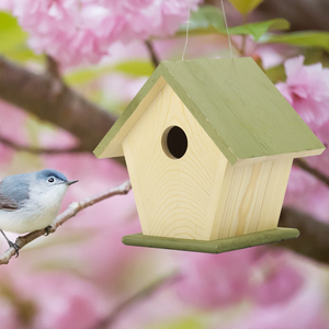 Decoratief vogelhuisje met afneembaar dak, natuurlijke houten nestkast voor knutselen - Product Image 5