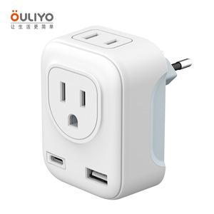 OULiYO Travel <b>Adapter</b> Type-<b>C</b> <b>USB</b>-A 2 AC Outlets Compact Universal Plug Converter - Product Image 5