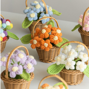 Yarn Crochet Puff <b>Flower</b> Dried Sunflower Mini <b>Basket</b> Finished Handmade Knitted China - Product Image 3