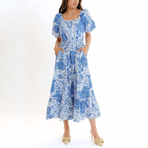 Женские летние платья миди с цветочным принтом и индивидуальным логотипом, V-образным вырезом, драпировкой, длинные, элегантные, пляжные, повседневные, в богемном стиле - Product Image 2