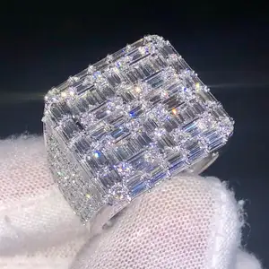 Anel masculino aaa, anel campeão de gelo, vvs moissanite baguette, diamante 925, anel de prata personalizado, anéis de diamantes