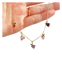 ODM INS kalung liontin rantai klavikula ceri zirkon warna kreatif berlapis emas 18K lucu Choker buah
