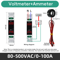 Ammeter dan Voltmeter Digital AC DIN Rail 3 in 1 Tampilan Digital 80-500V 0-100A 0-99Hz Dengan Transformator Arus Terpisah CT