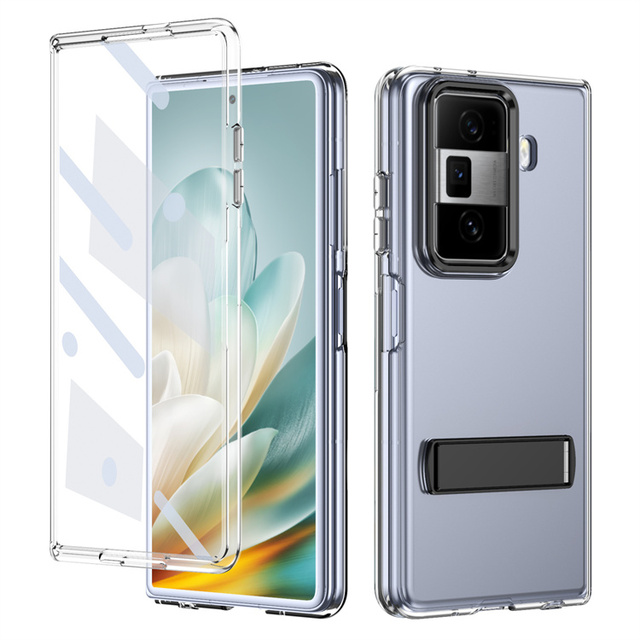 High Quality Anti Yellow High Definition Transparent PC Phone Case With Metal Folding Strip Stand Phone Cases for Honor V3/VS3