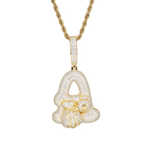 Collier Hip Hop et Pendentif Lettre pour Sac à Main en Argent S925 avec Moissanite Incrustée, Personnalisable A-Z, pour Femmes et Hommes, Stock Euro/US Prêt à l'emploi - Product Image 1